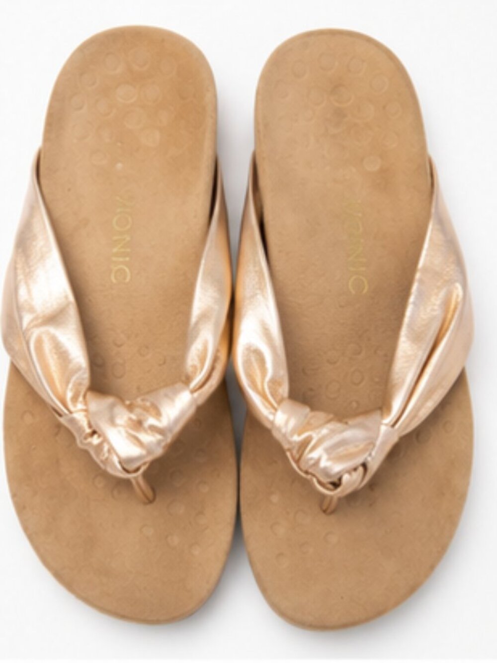 Vionic Pippa Rose Gold Leather Comfort Flip Flop Sandals | Women's Size 10